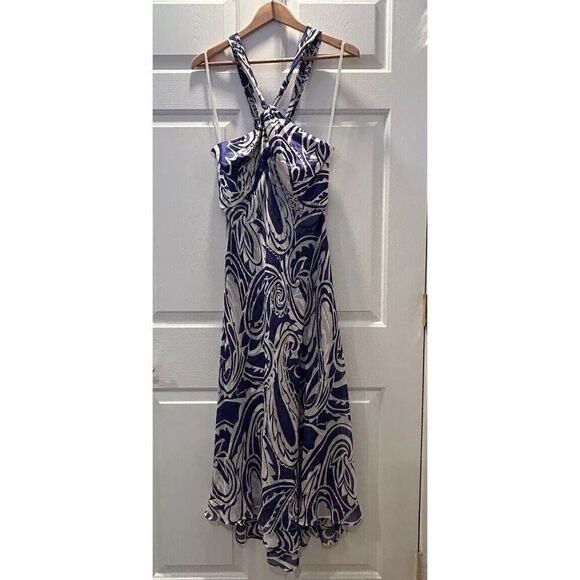 Donna Ricco Blue And White Silk Sleeveless Party Dress Size 8 - Picture 1 of 6